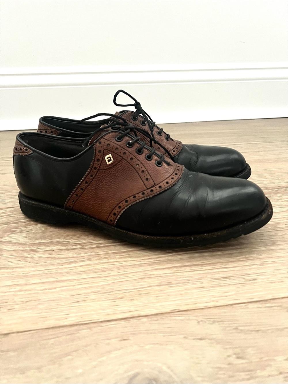 Footjoy Classics Leather Shoes Mens 9 C Golf Saddle Oxford Brown Black